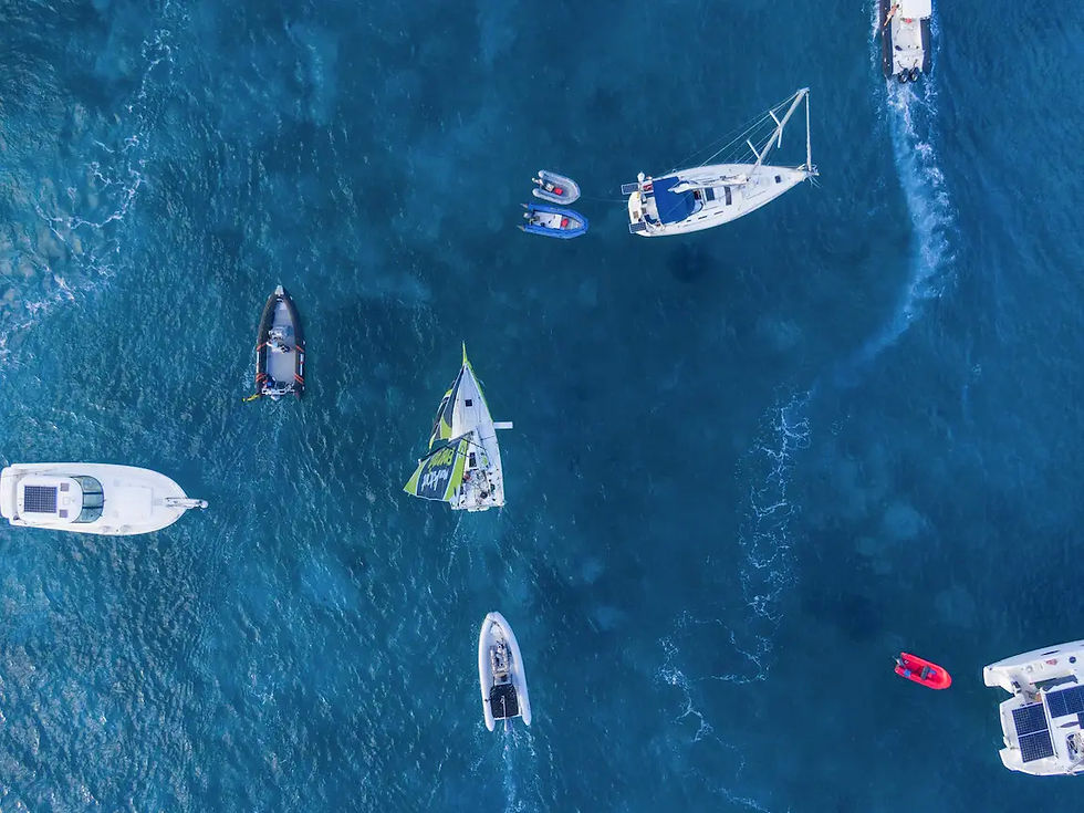 aerial view of the arrival of a boat