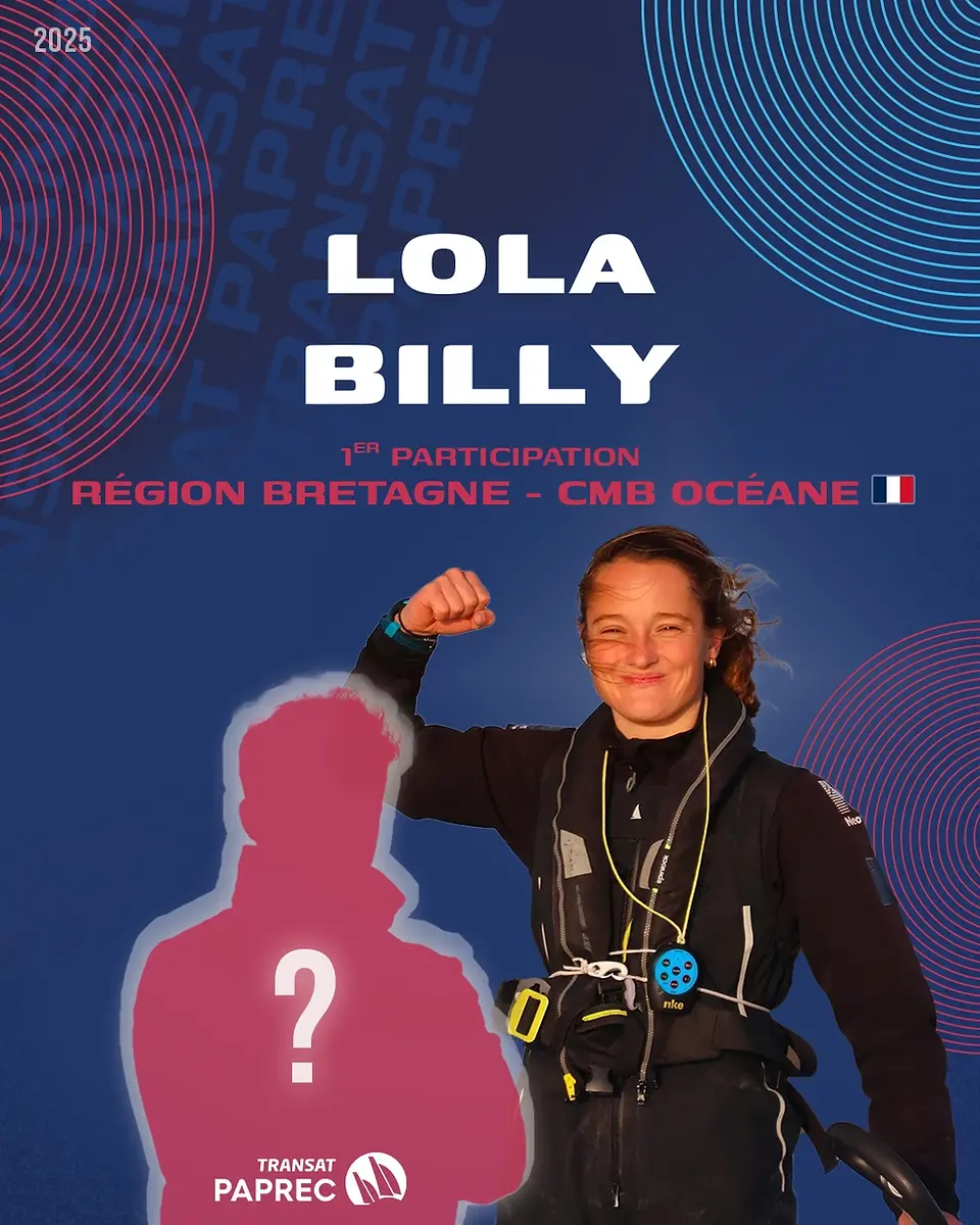 The visual announcement of participation in the Transat Paprec 2025 by Lola Billy